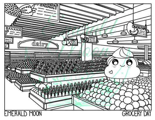 Grocery Day Coloring Page- Free Digital Download