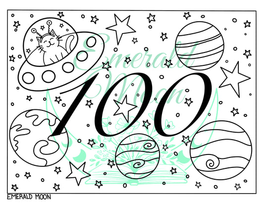 100 Celebration Coloring Page- Free Digital Download